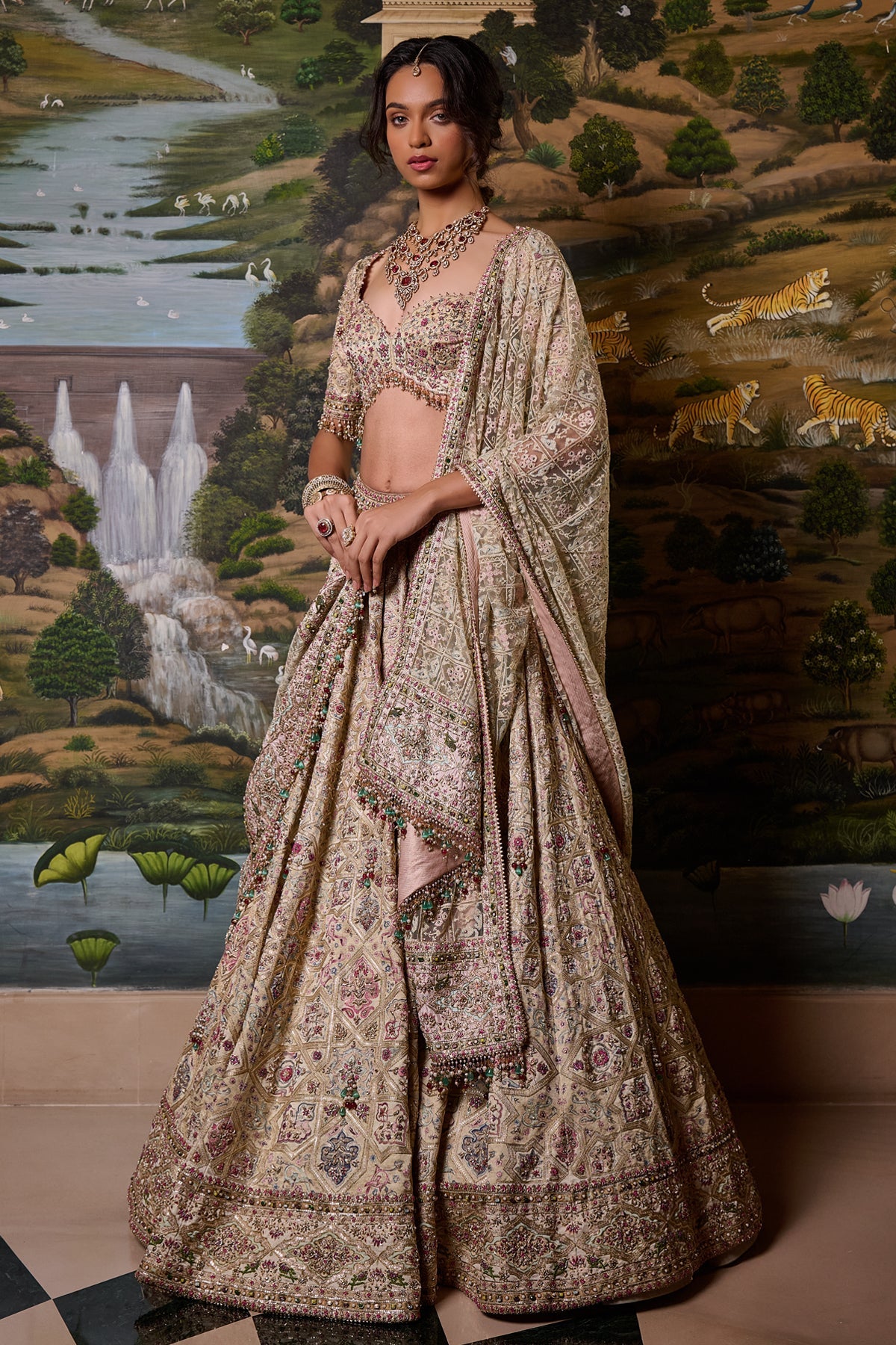 Mosaic Kashida Lehenga