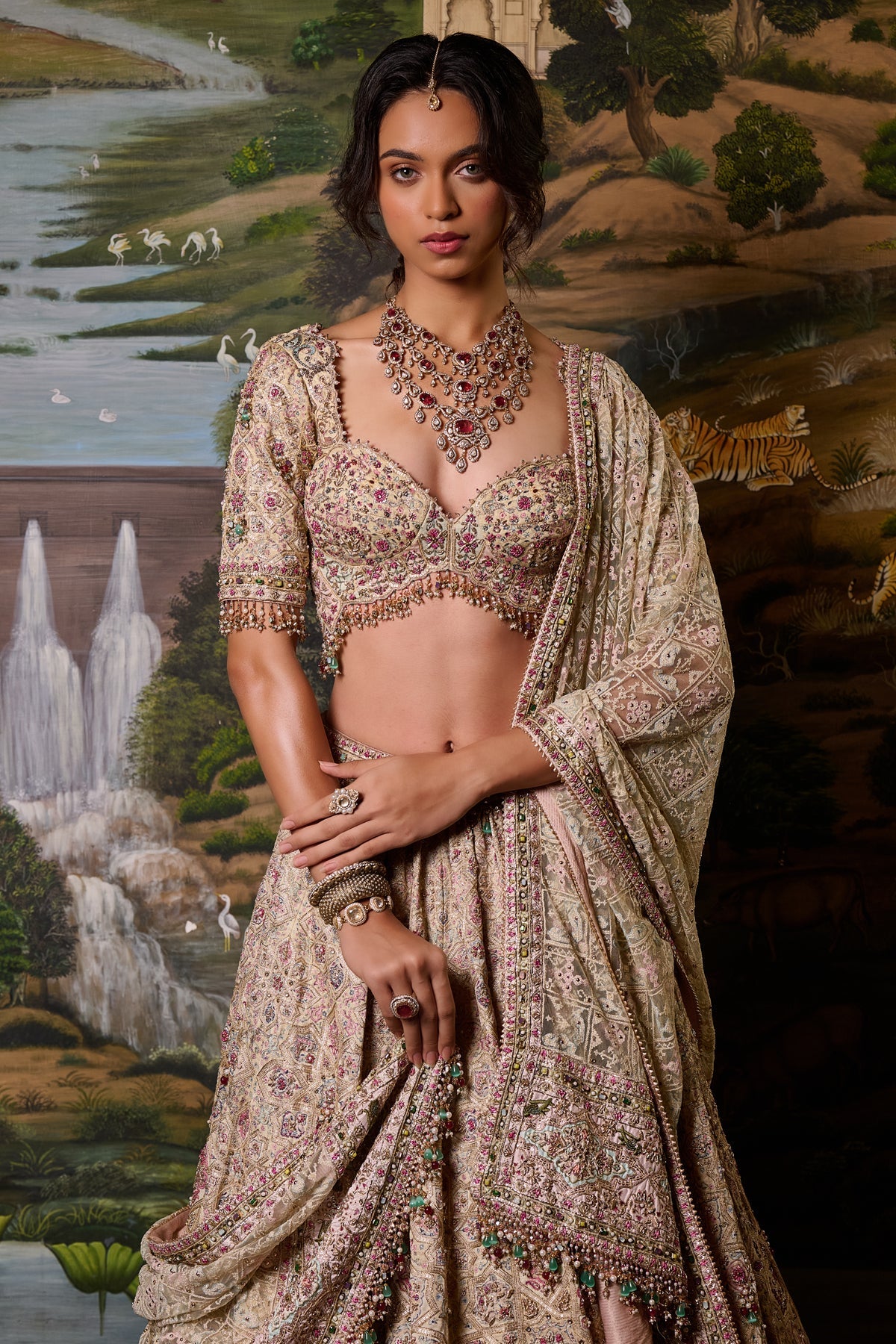 Mosaic Kashida Lehenga