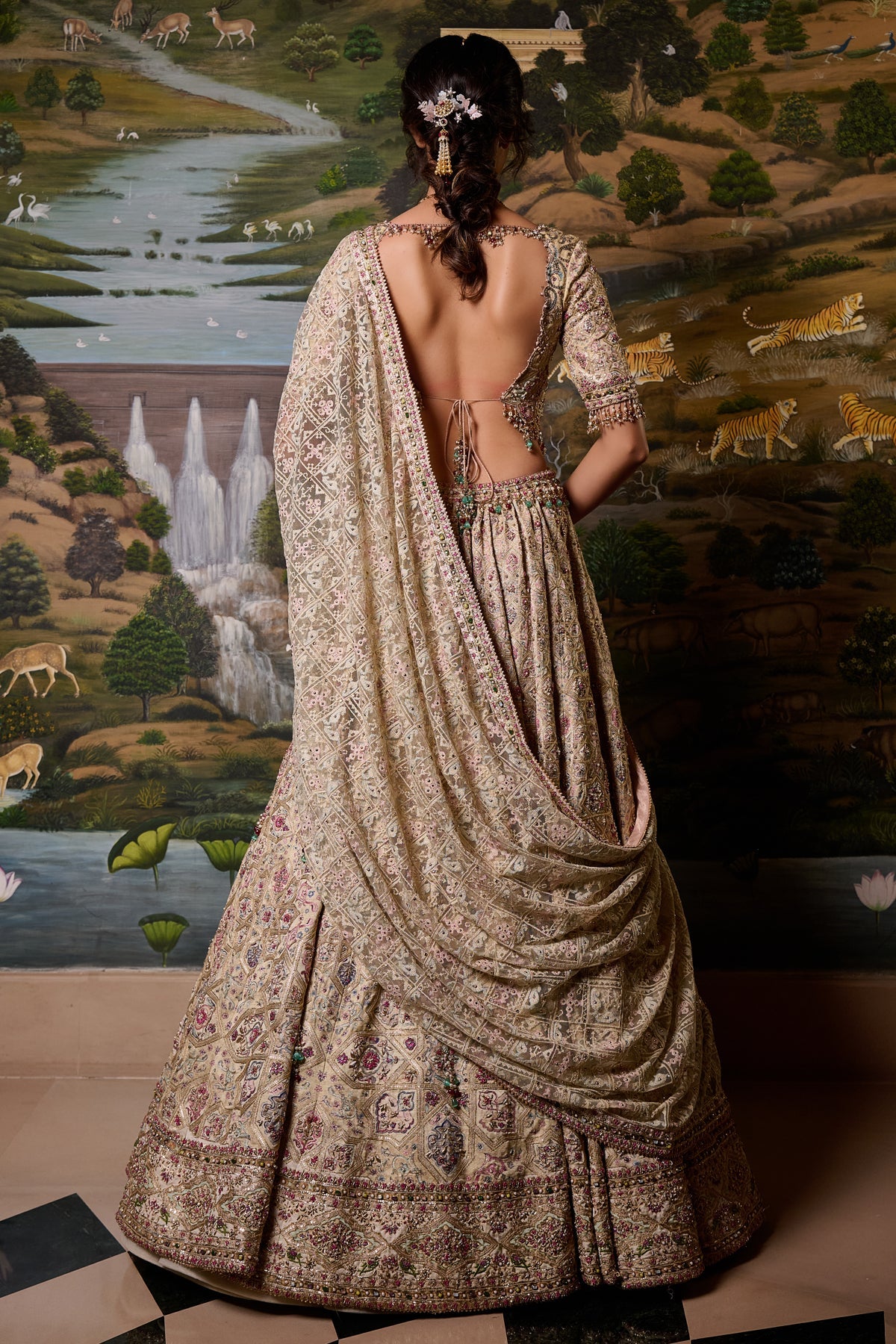 Mosaic Kashida Lehenga