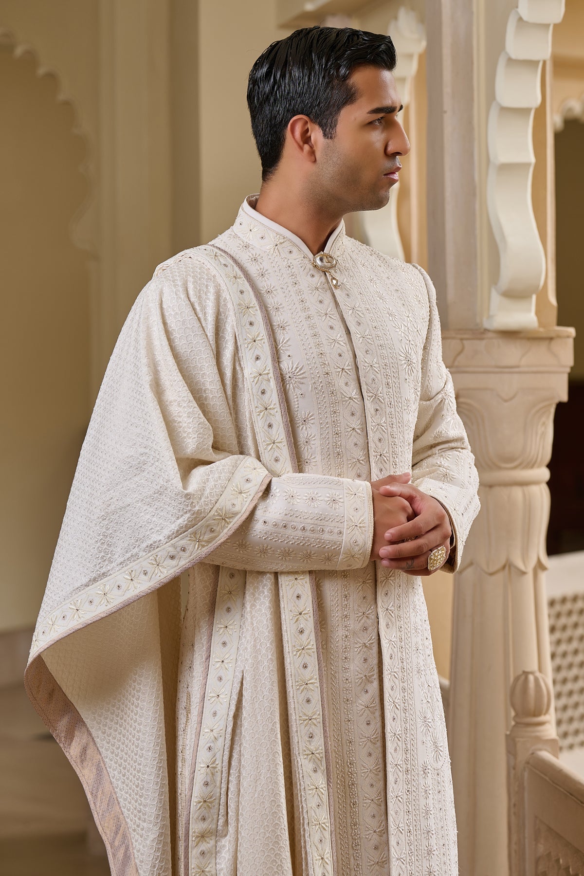 Golden Light Tonal Chikankari Sherwani Set