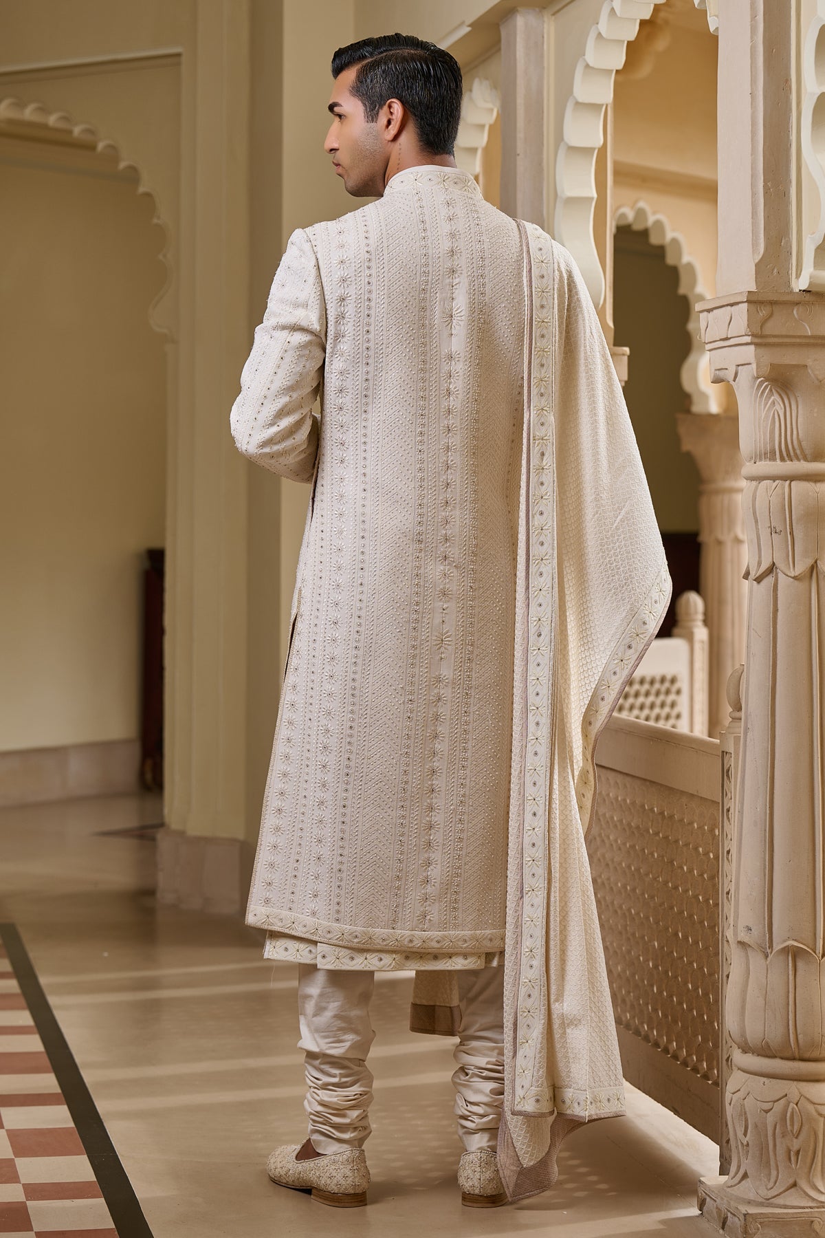 Golden Light Tonal Chikankari Sherwani Set