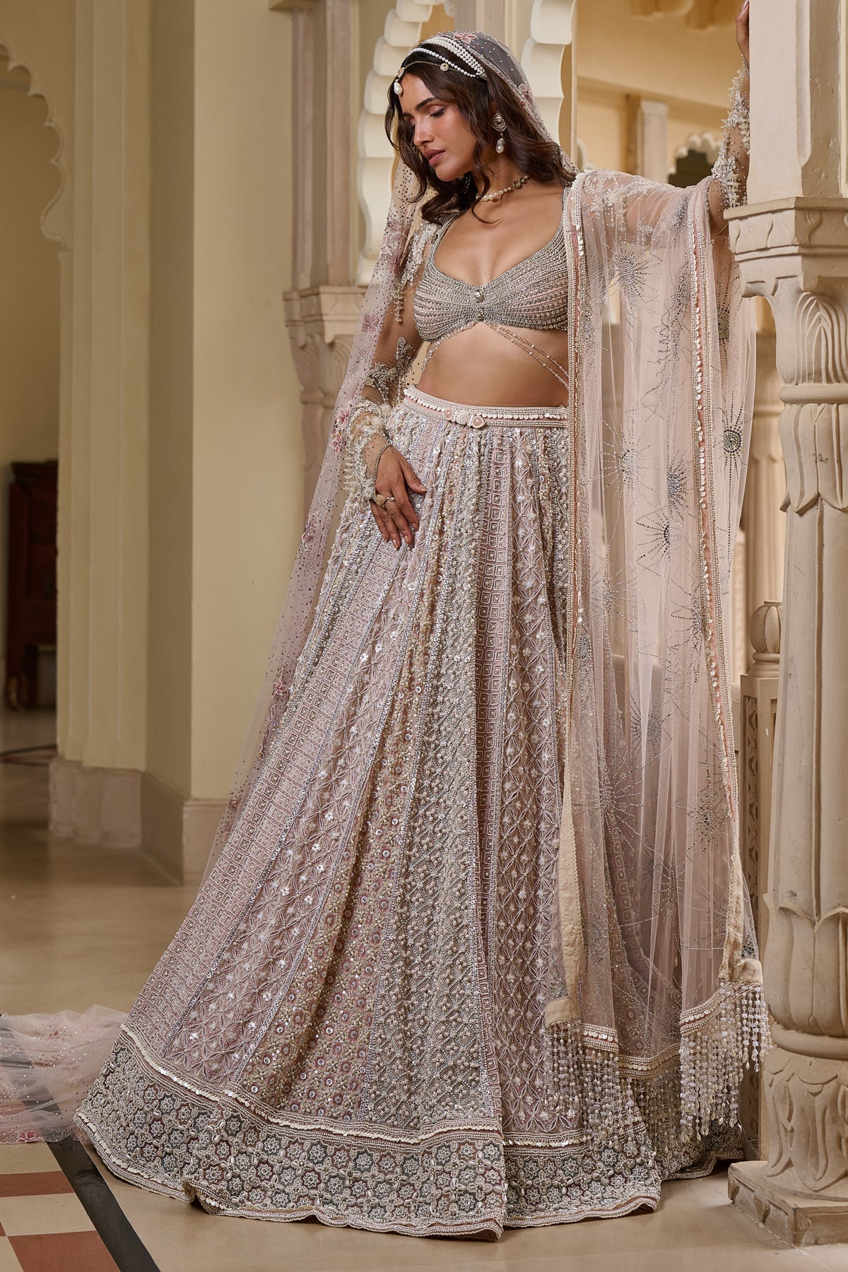 Geometric Motif Embroidered Lehenga Set