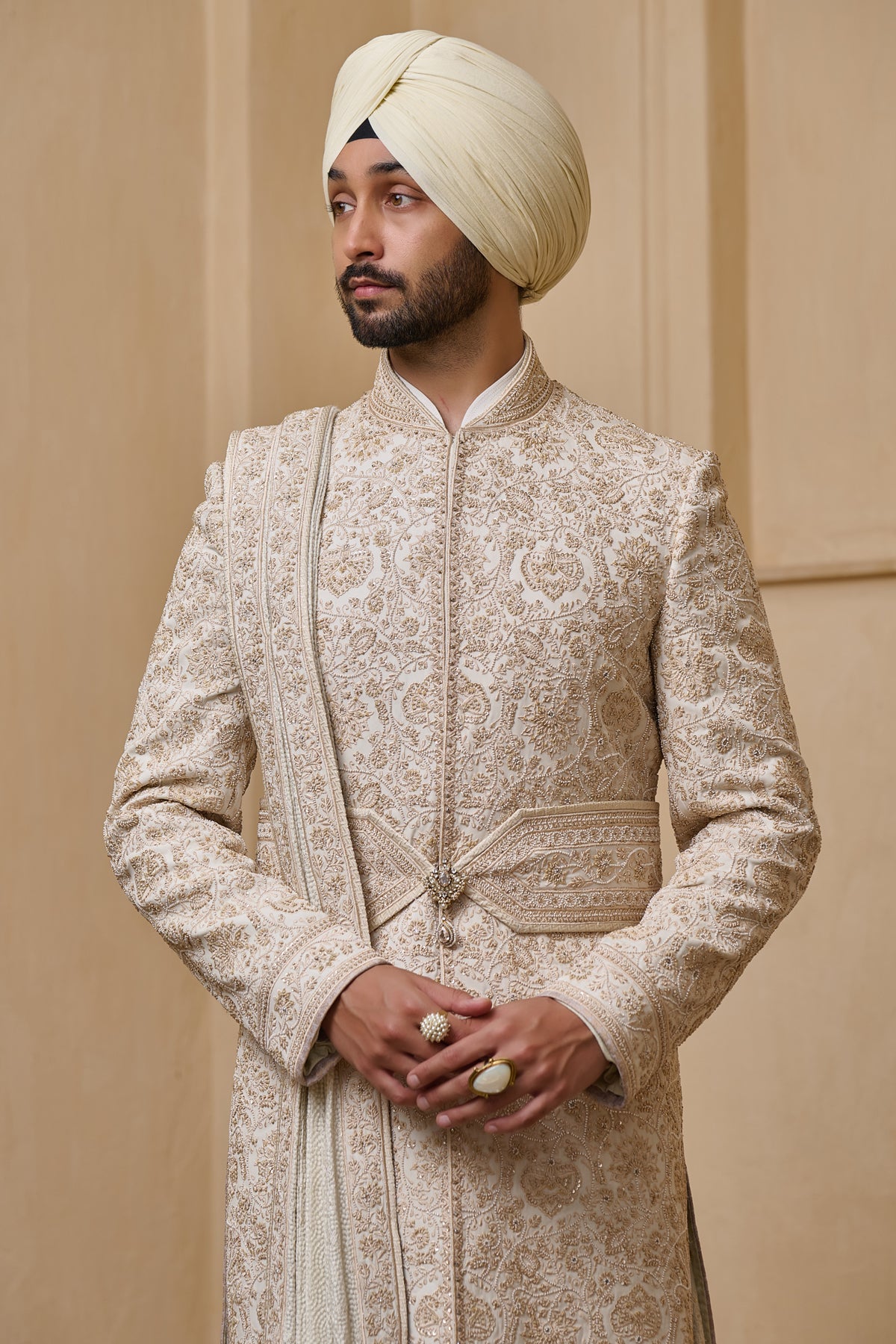 Dori Embroidered Sherwani Set with French Knot Detailing