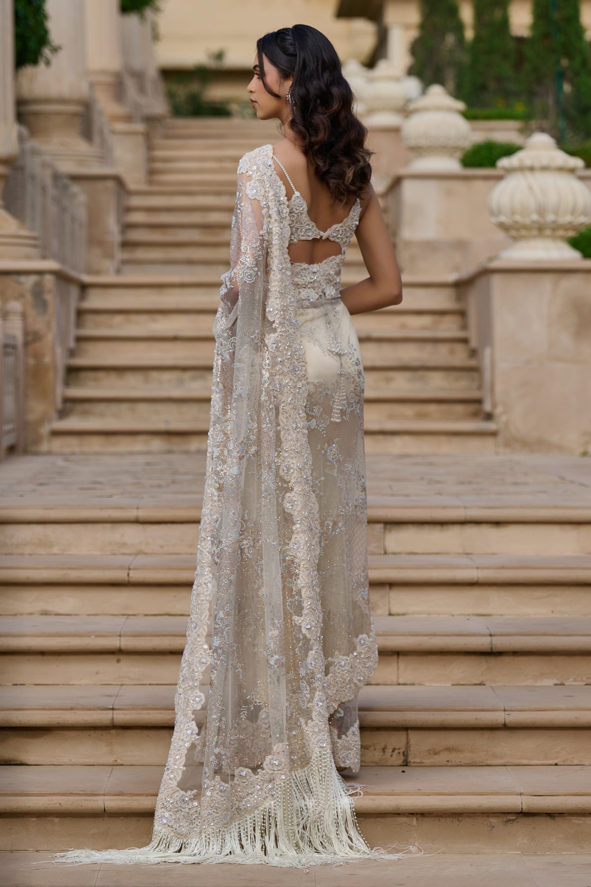 Lace Drape Skirt & Pearl Corset Set