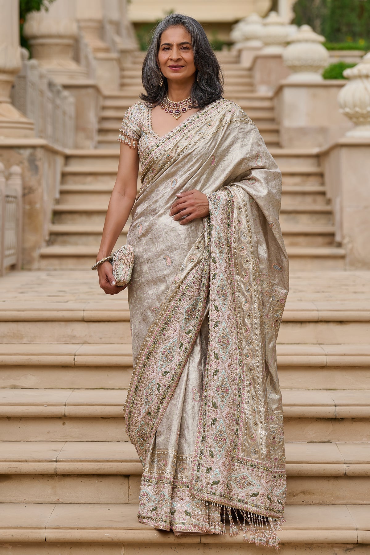 Embellished Kanjivaram Saree with Kashida Borders