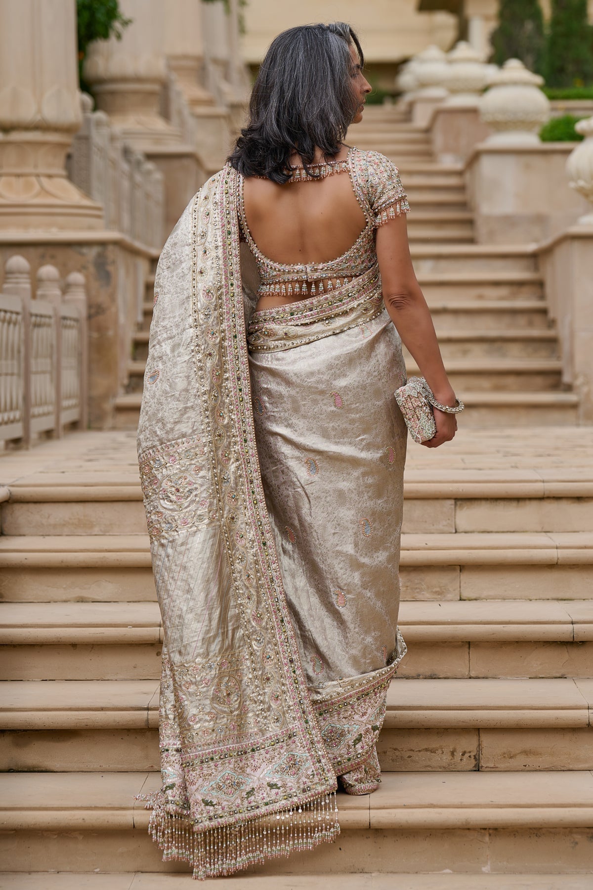 Embellished Kanjivaram Saree with Kashida Borders