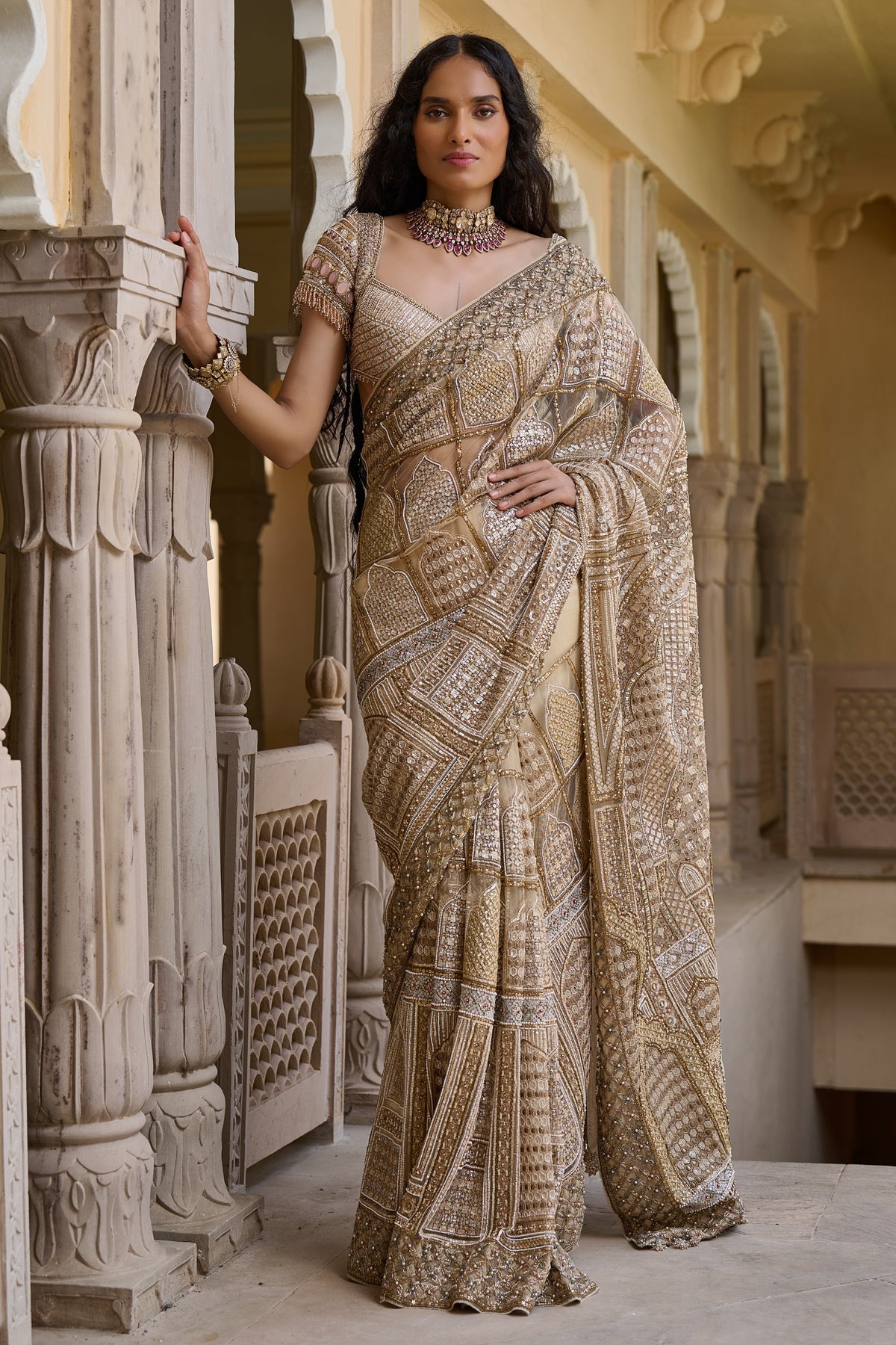 Jharoka Sequin Embroidered Saree