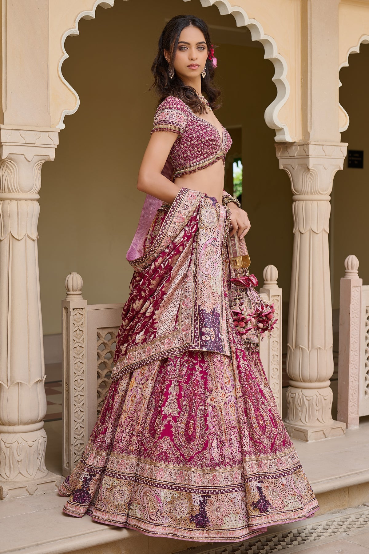Kashida Embroidered Kalidar Lehenga