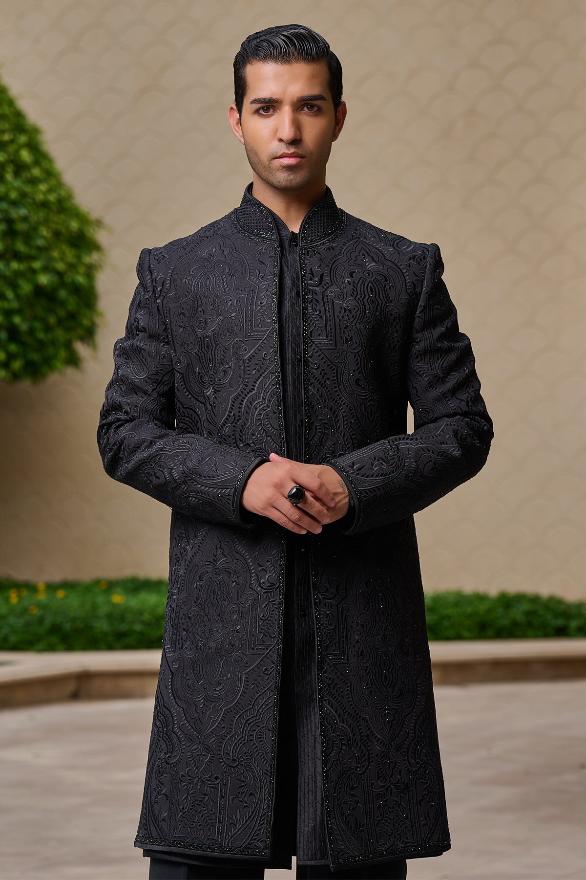 Golden Light Tonal Embroidered Sherwani Set