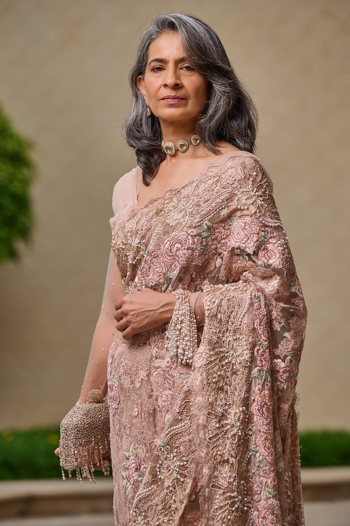 Embroidered French Lace SareeÂ