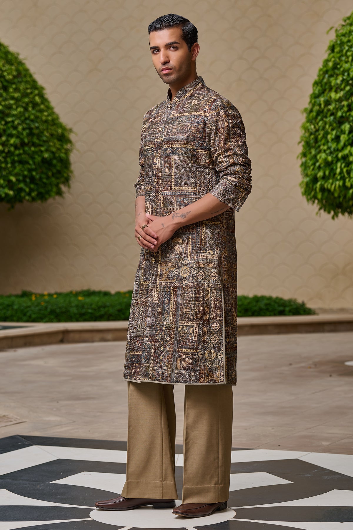 Printed Front-Open Kurta Set