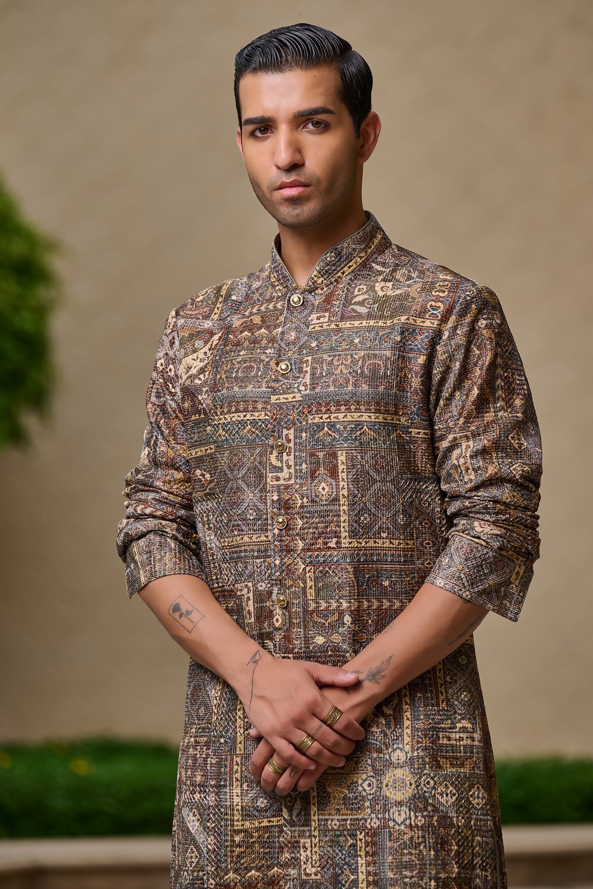Printed Front-Open Kurta Set