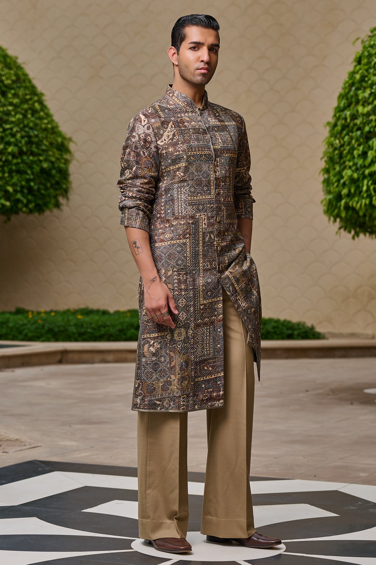 Printed Front-Open Kurta Set