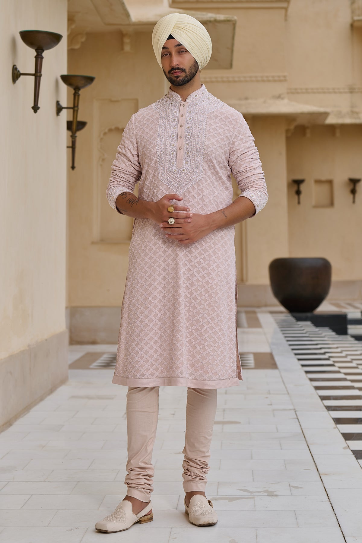 Chikankari Kurta Set with Pearl Detailing