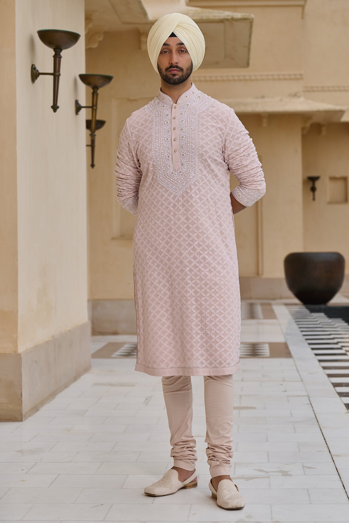 Chikankari Kurta Set with Pearl Detailing