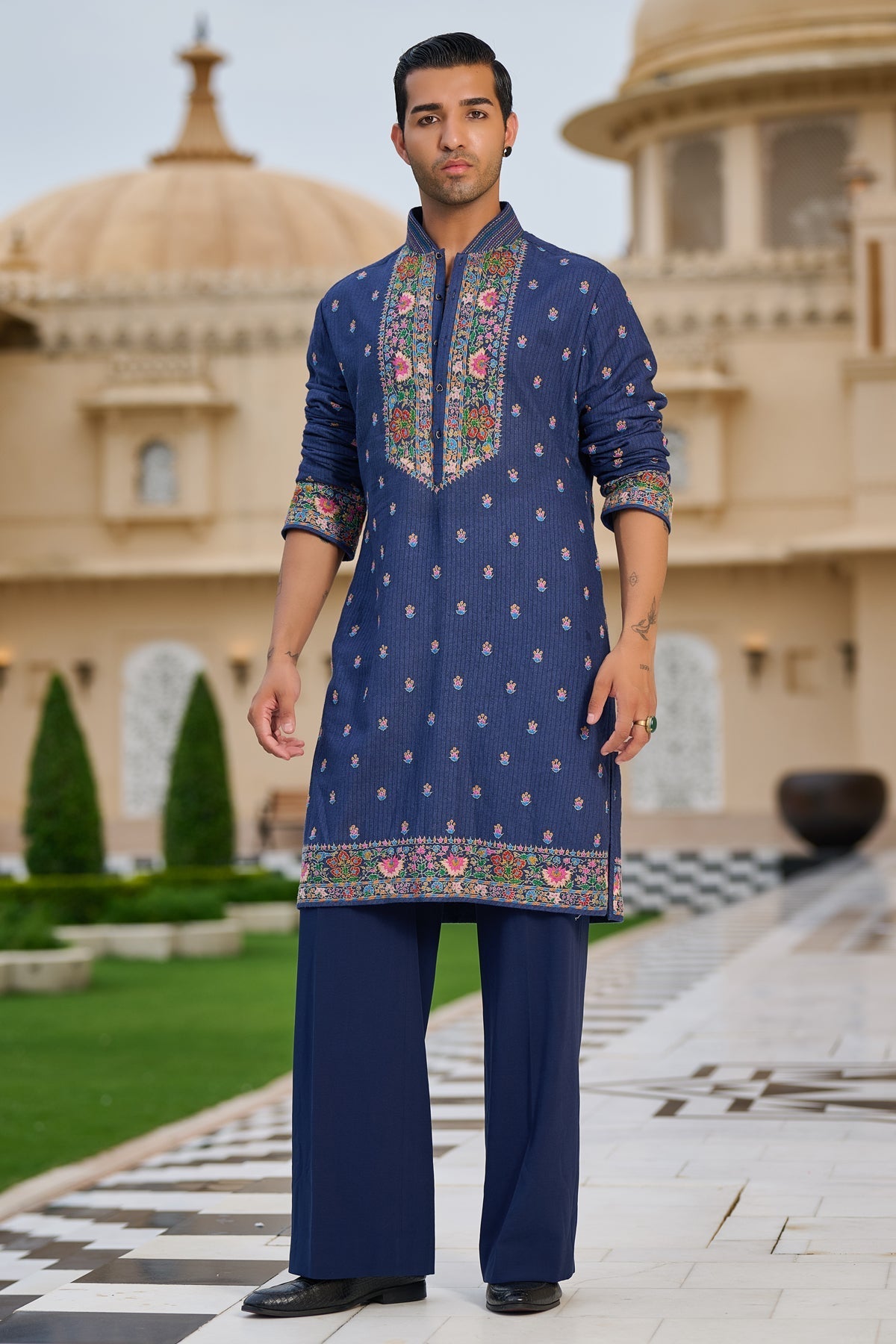 Golden Light Multicolour Hand-Embroidered Kurta Set