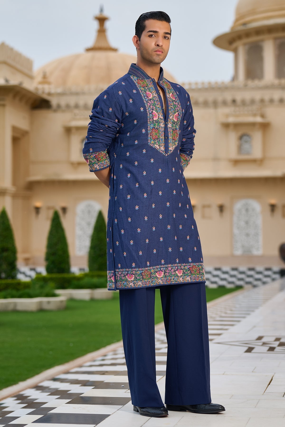 Golden Light Multicolour Hand-Embroidered Kurta Set