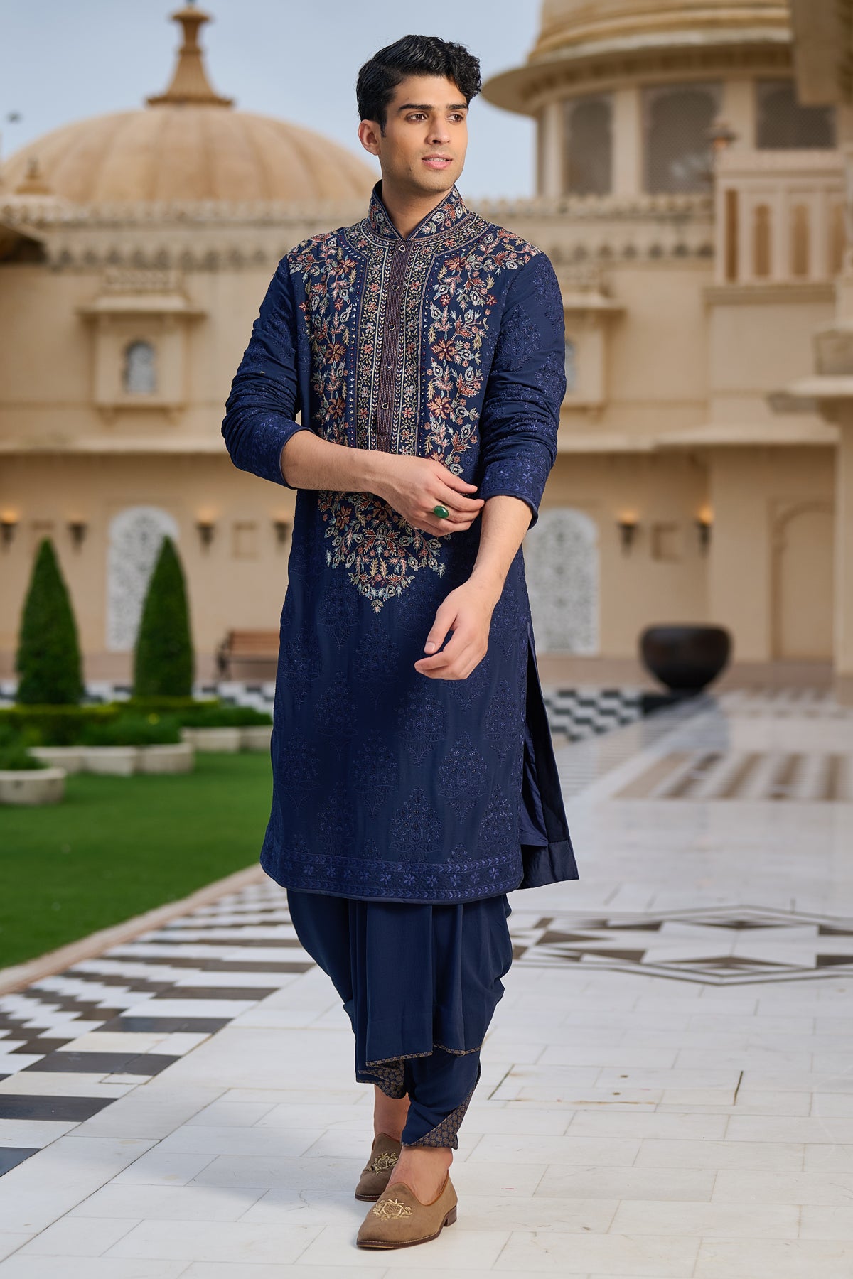 Embroidered Kurta and Dhoti Set