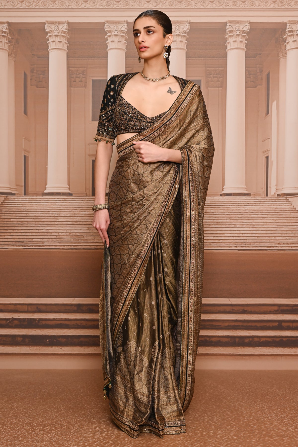 Ever Bloom Classic Saree With Embroidered Blouse