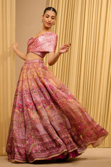 Foil Jersey Printed Lehenga With Draped Blouse