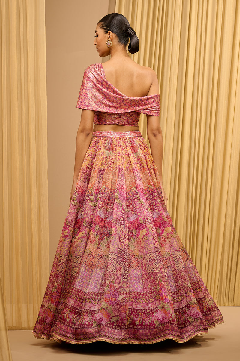 Foil Jersey Printed Lehenga With Draped Blouse