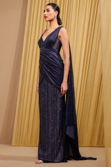 Draped Crinkle Embroidered Gown