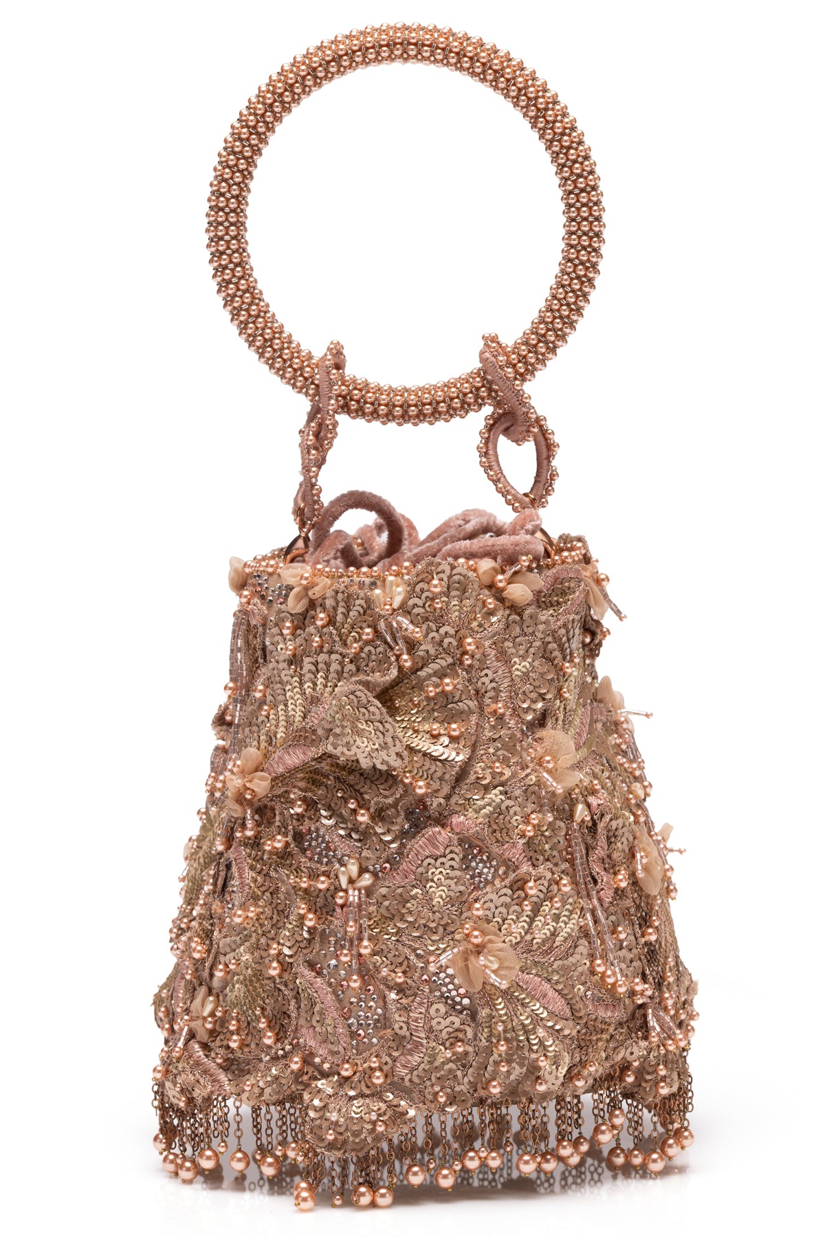 Rosé Fringe Bucket Bag