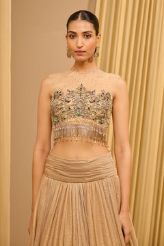 Crinkle Lehenga With Crystal Embellished Blouse