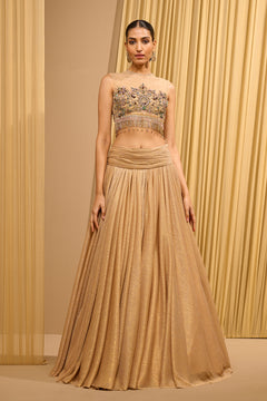 Crinkle Lehenga With Crystal Embellished Blouse