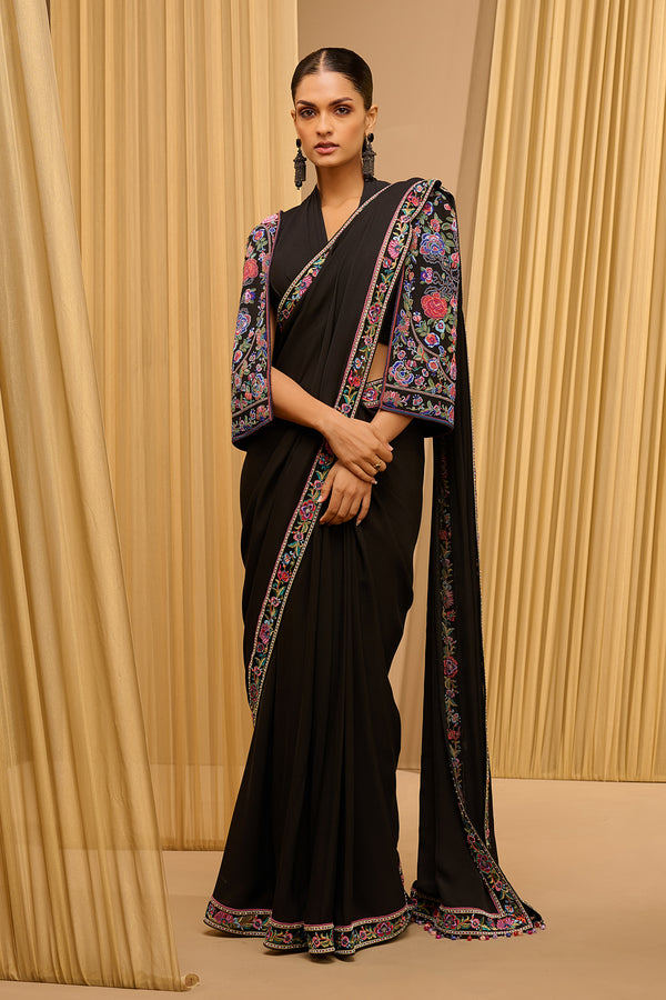 Classic Saree With Embroidered Cape Blouse