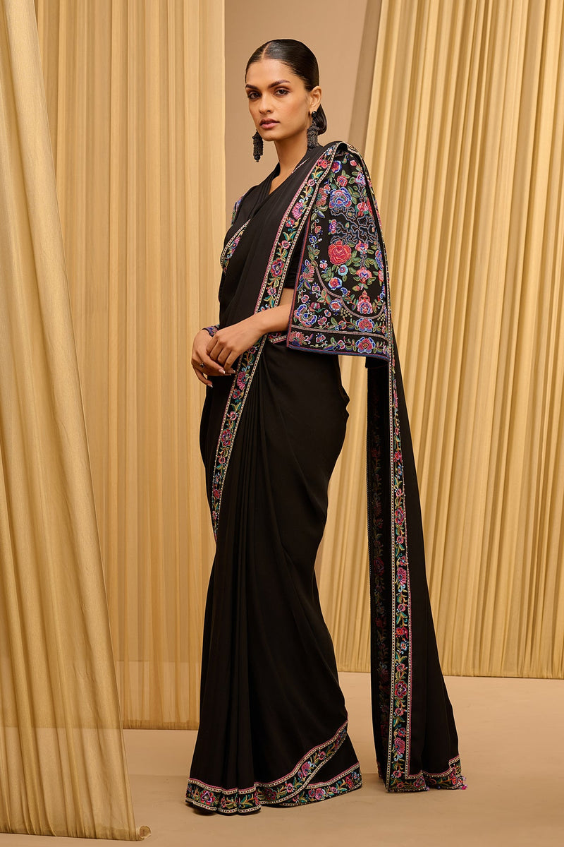 Classic Saree With Embroidered Cape Blouse