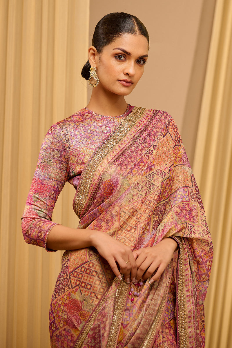 Printed Foil Jersey Saree