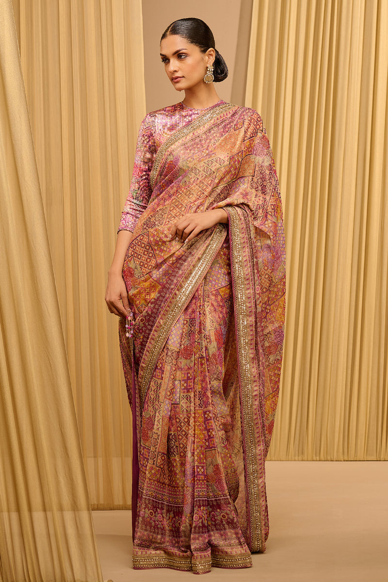 Printed Foil Jersey Saree