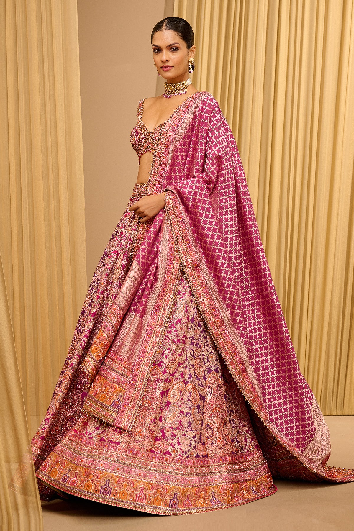 Signature Hand Embroidered Kashida Paisley Lehenga