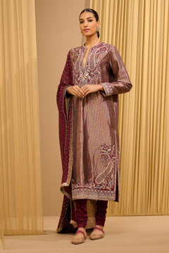 HAND EMBROIDERED BROCADE KURTA WITH DUPATTA & CHURIDAR