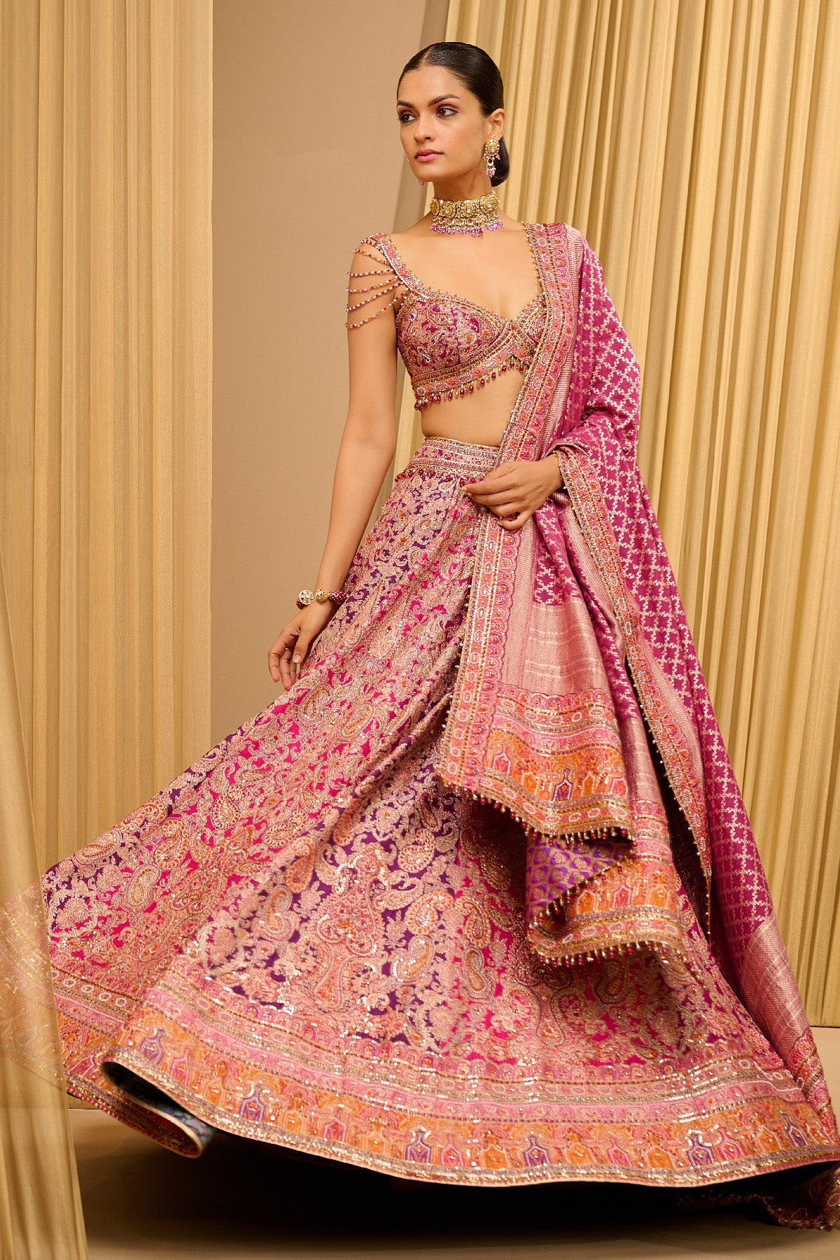 Signature Hand Embroidered Kashida Paisley Lehenga