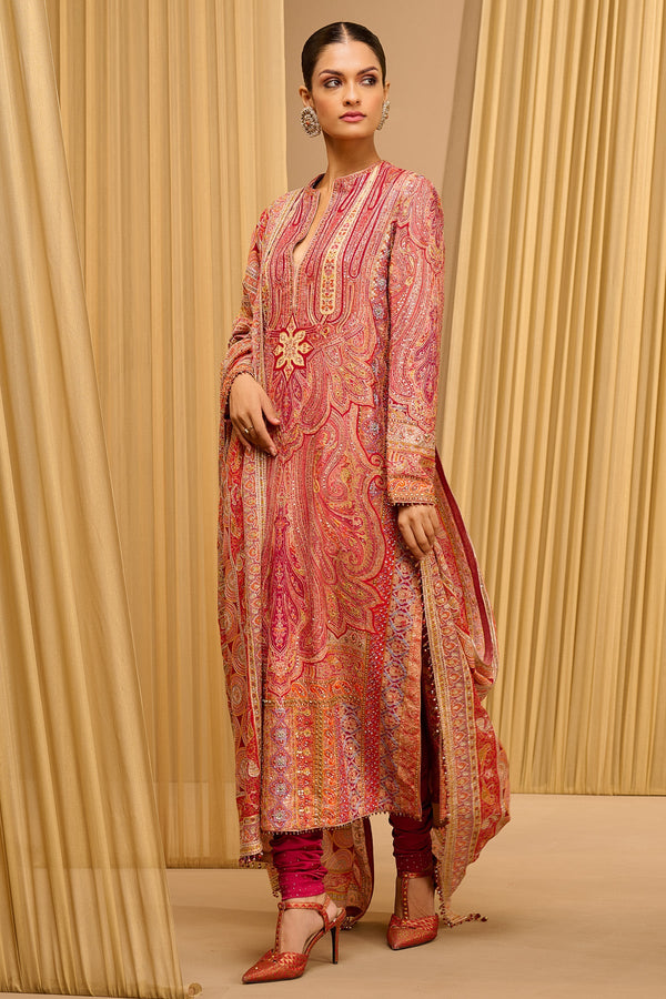 HAND EMBROIDERED KASHIDA PAISLEY KURTA CHURIDAR SET