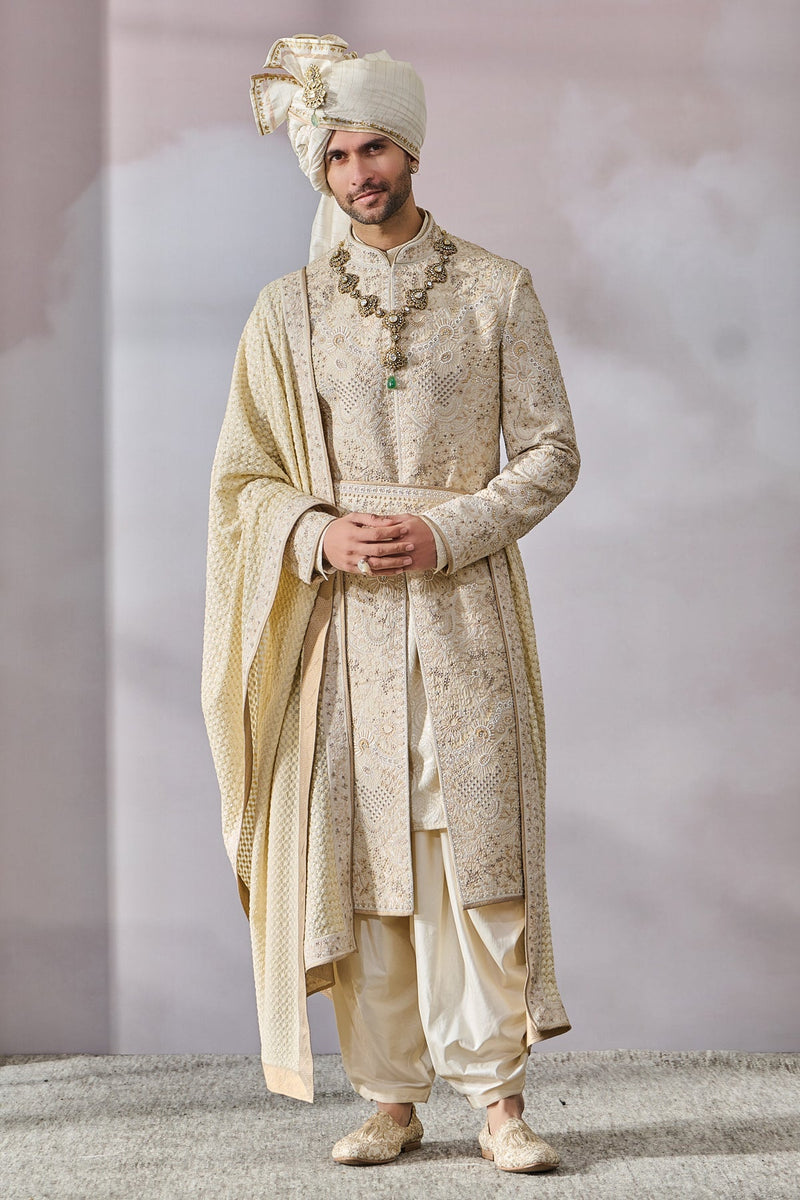 Sherwani-Kurta-Salwar-Kamarbandh-Stole-Safa-Jutti Fabric