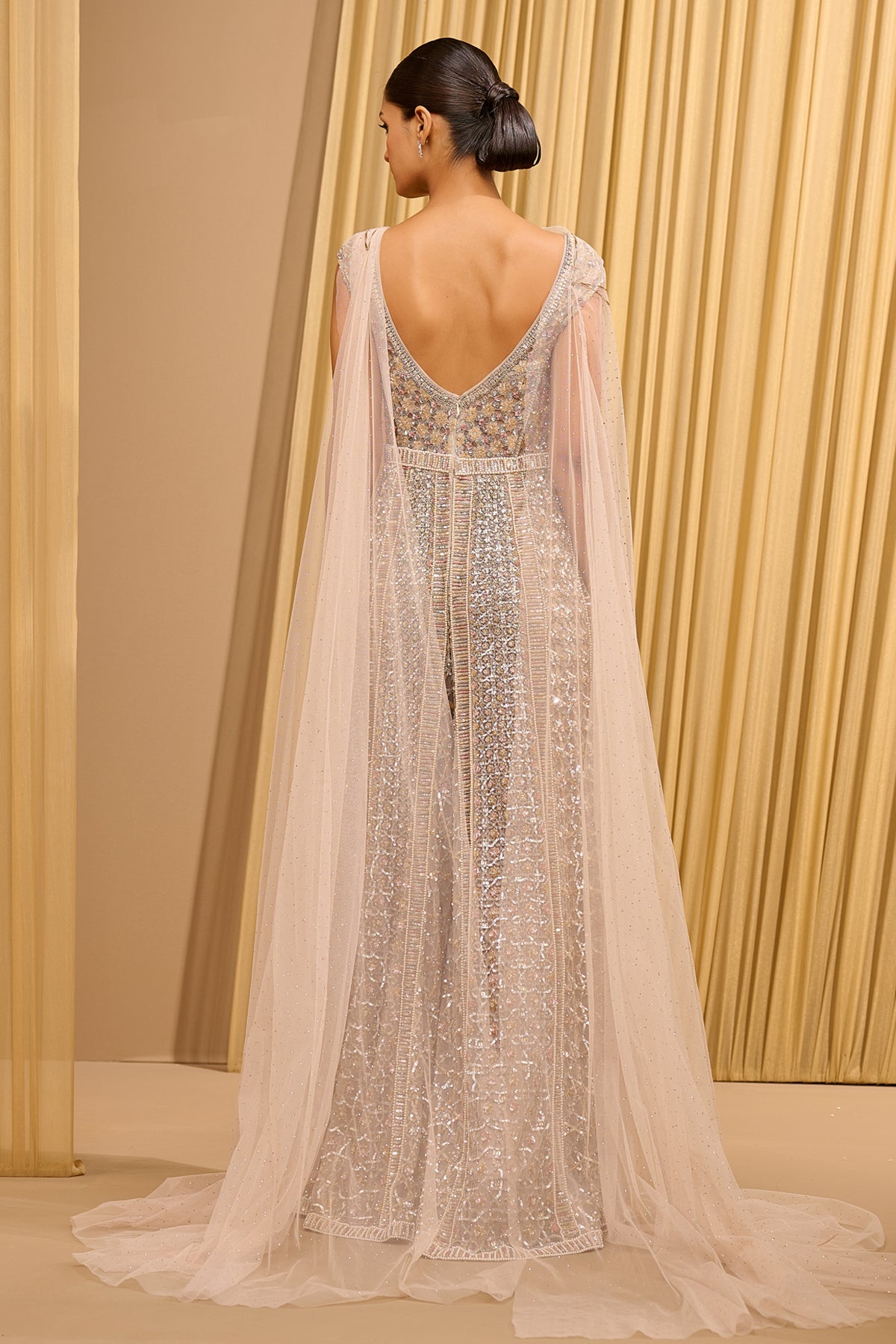 Crystal Embellished Jumpsuit With Cape