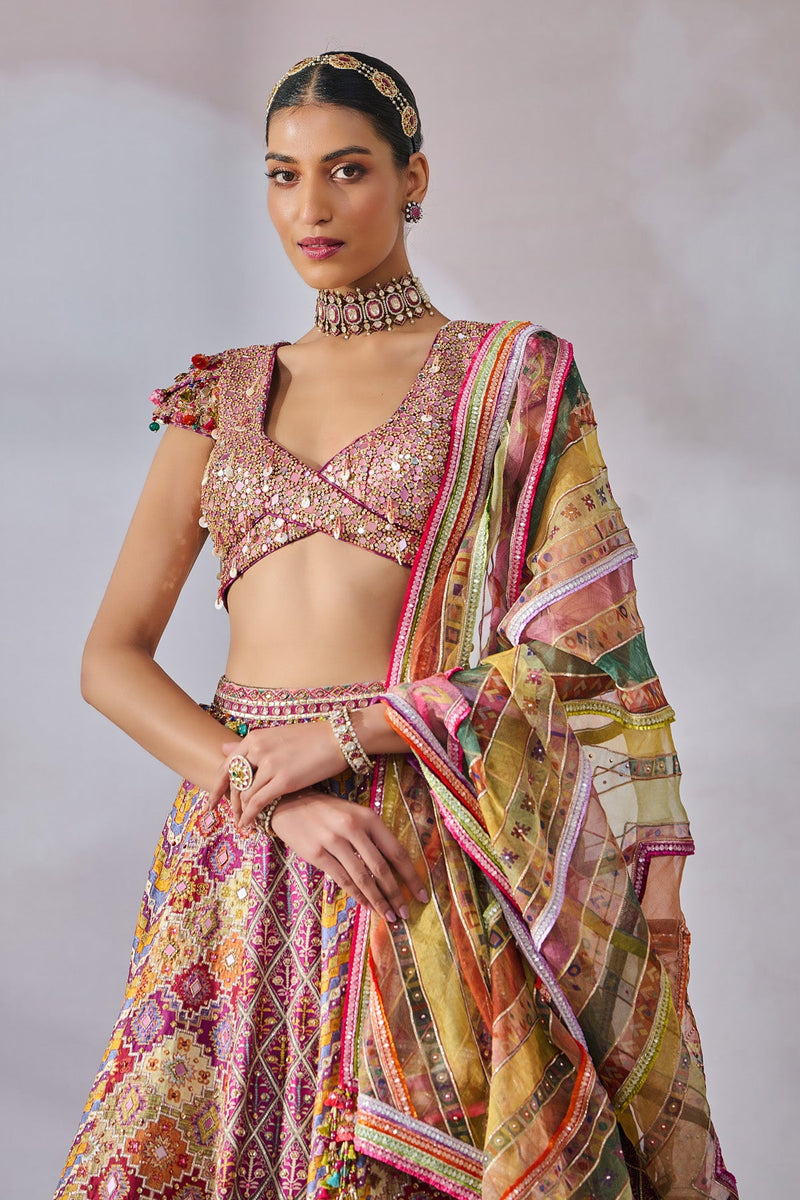 Phulkari inspired embroidered lehanga