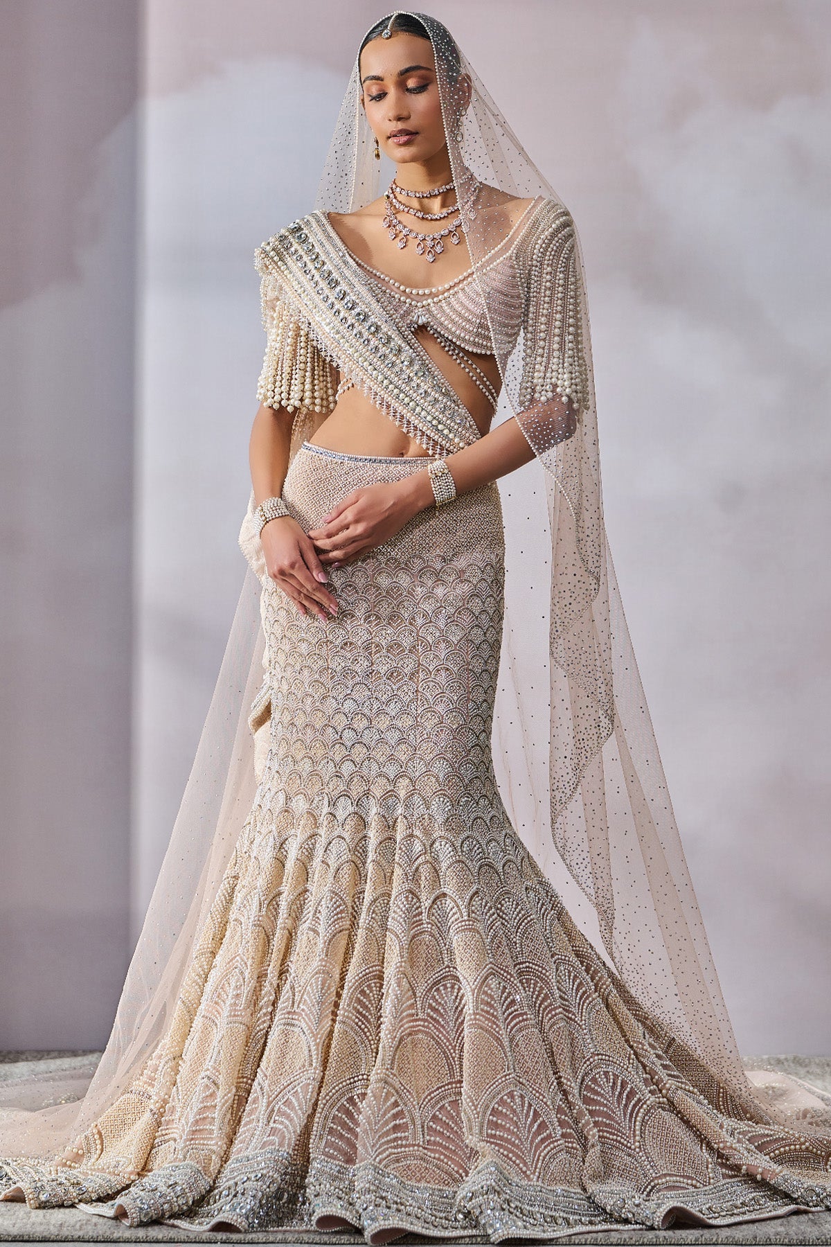 Blouse Dupatta Lehenga With Trail And Border (As Sample) Veil