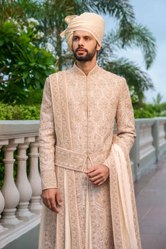 Dori Embroidered Silk Sherwani