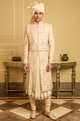 Hand Embroidered Raw Silk Sherwani