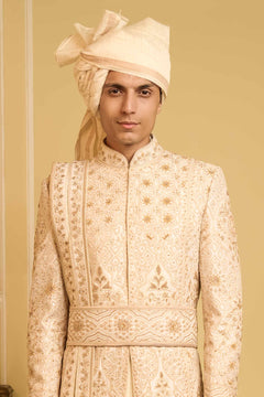 Hand Embroidered Raw Silk Sherwani