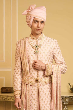 Hand Embroidered Raw Silk Sherwani