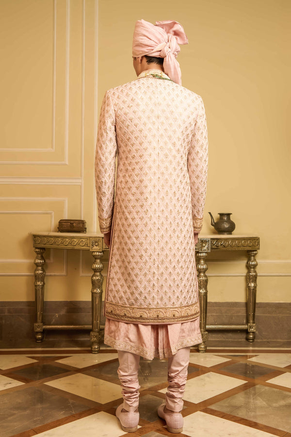 Hand Embroidered Raw Silk Sherwani