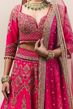 Raw Silk Lehenga With Zardozi Embroidery