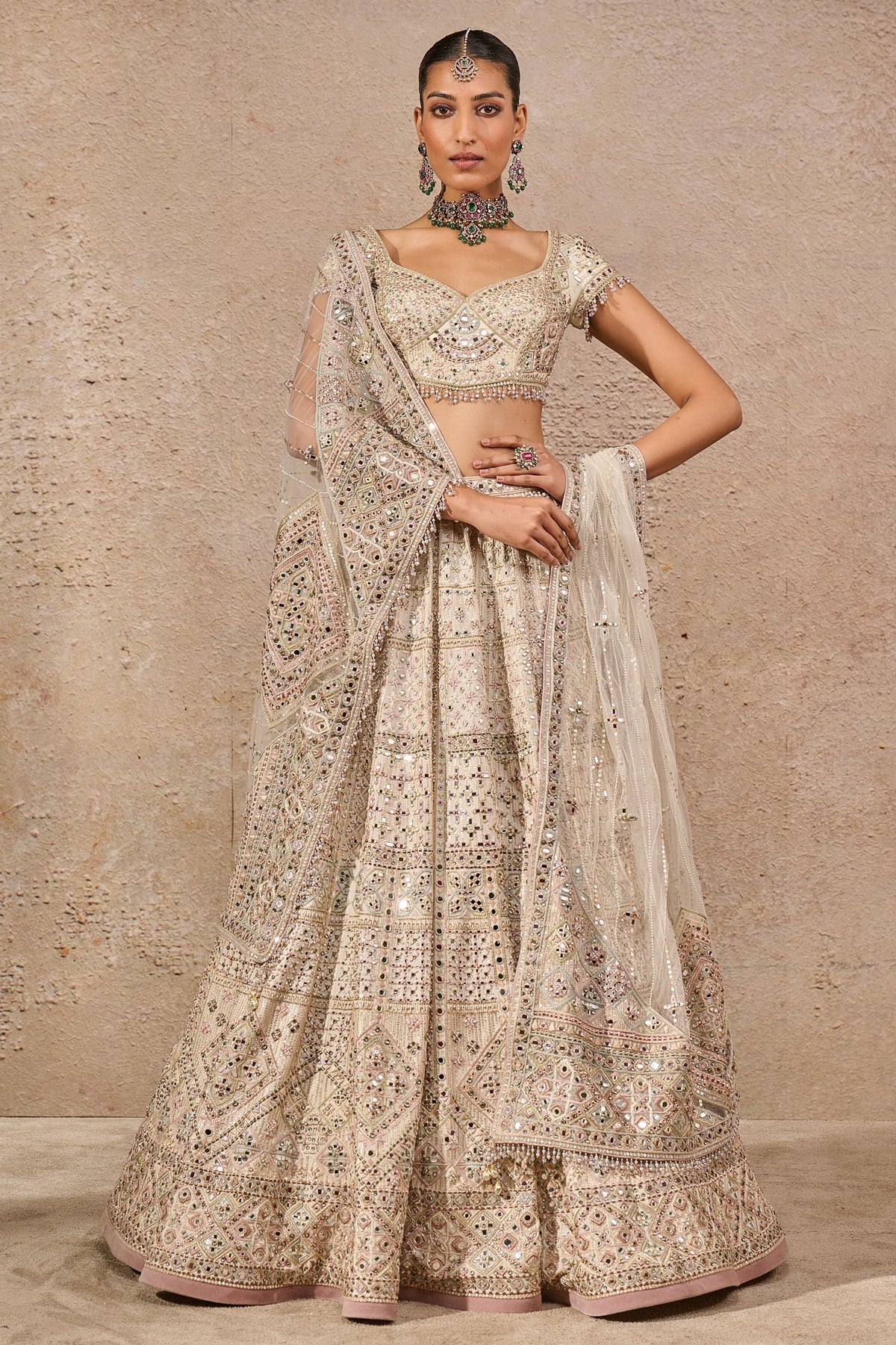 Hand Embroidered Mirror Work Lehenga