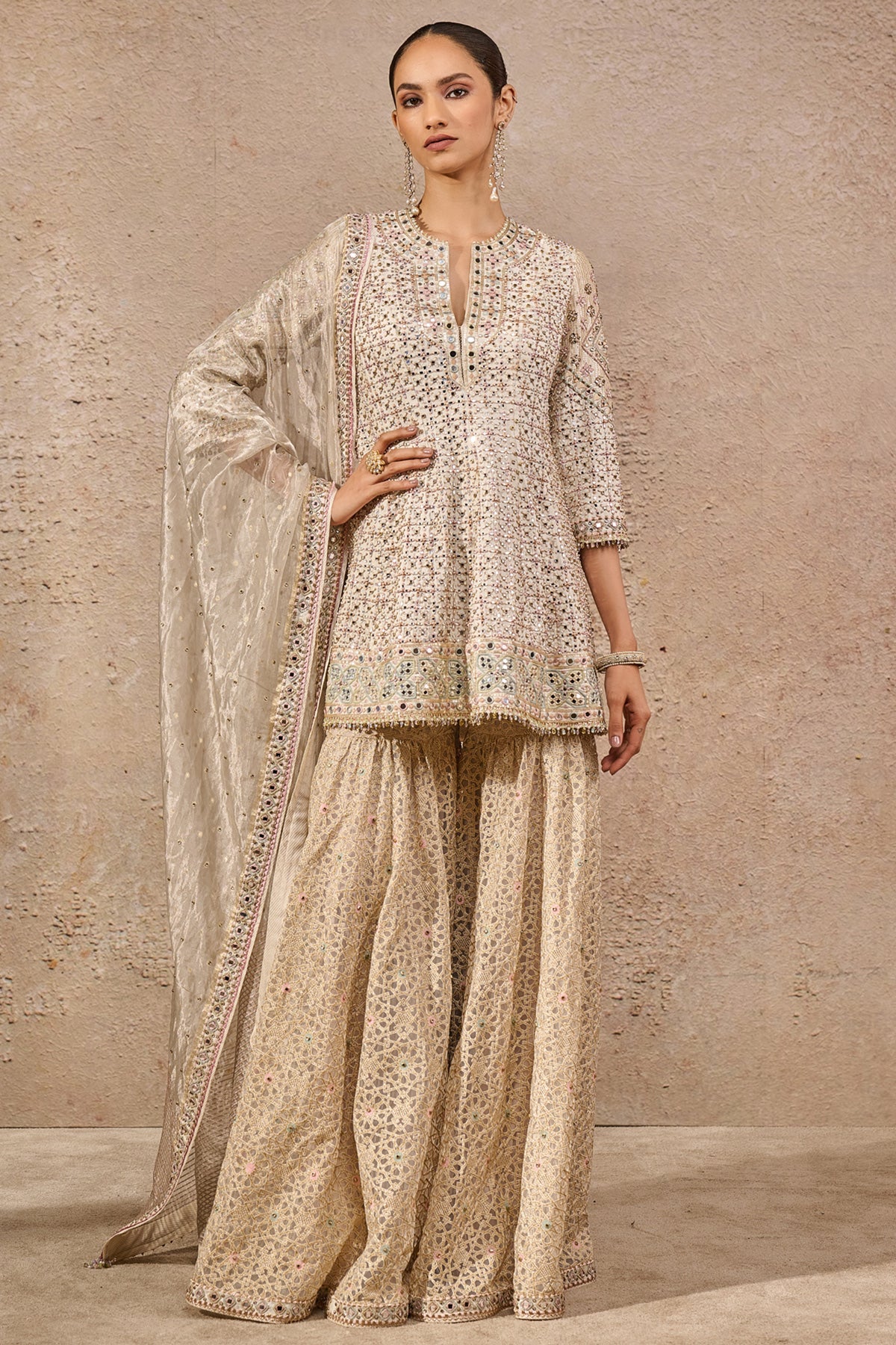 Hand Embroidered Mirror Work Sharara Set