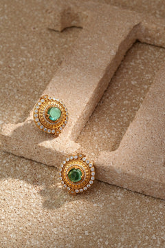 Emerald Cabochon Round Studs